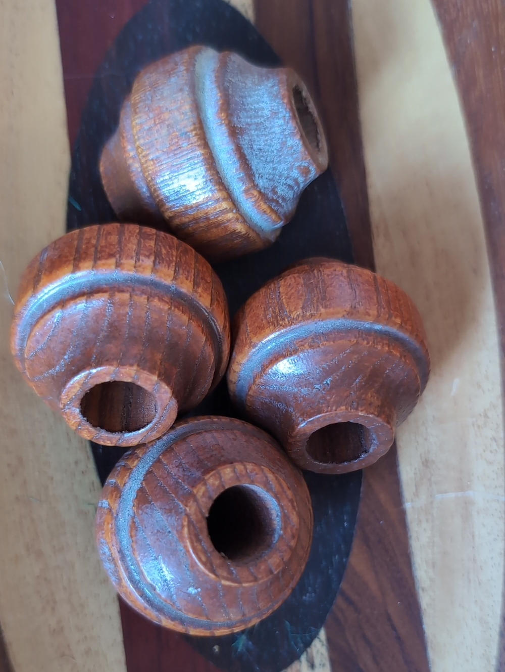 Vintage 1970s Hand-Turned & Hand-Drilled Wooden Column Barrel Beads - Large 37mm